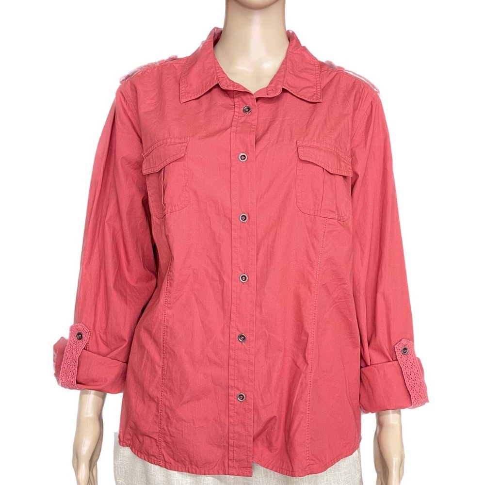 Sonoma Crochet Roll Tab Button Up Top Size XL